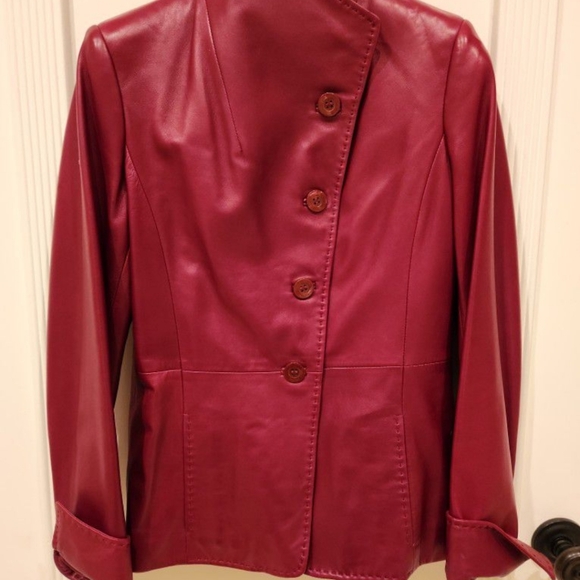 Max Mara Leather Jacket Red, Size 4 - Picture 3 of 12